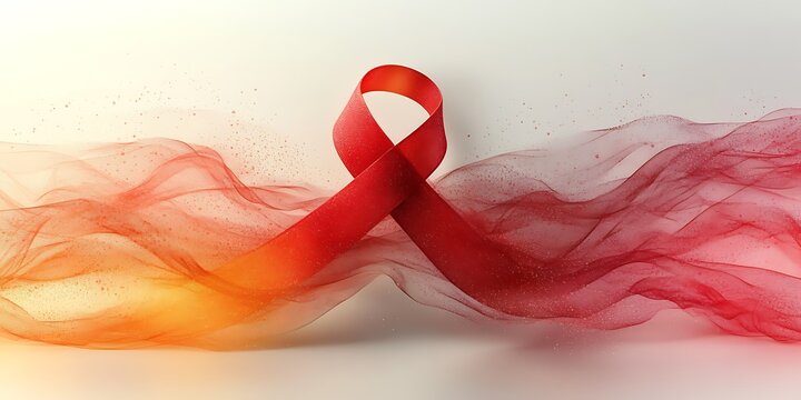 Red ribbon with soft abstract lines for AIDS awareness