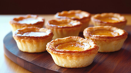 a selection of traditional Canadian butter tarts arranged on a wooden table
