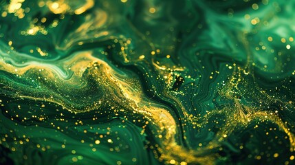 Fototapeta premium A mesmerizing abstract design featuring swirling green and golden patterns.