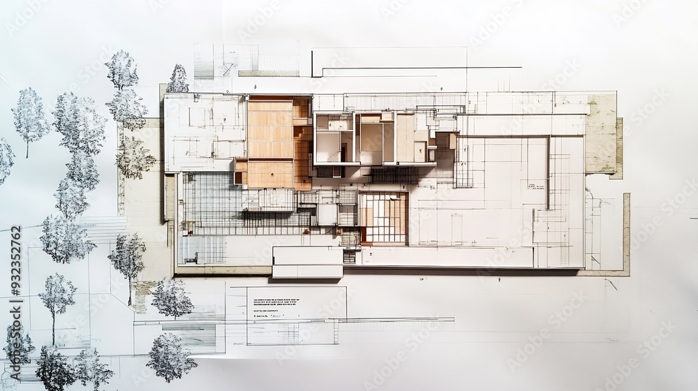 Sticker detailed architectural plan for a construction project focusing on site layout material selection an