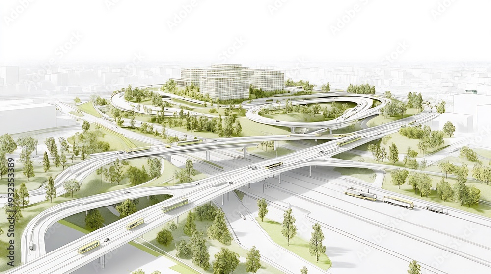 Wall mural Detailed architectural plan for transportation infrastructure focusing on road networks public transit and sustainable mobility with clear organized annotations