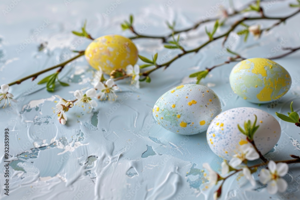 Aufkleber a collection of eggs placed on a table, often used as a prop for still life photography or as a deco