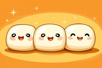 Obraz premium Charming and detailed illustration of three capsule characters with smiling faces set against a warm background symbolizing unity and positivity in healthcare