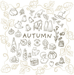 Autumn simple line sketches set