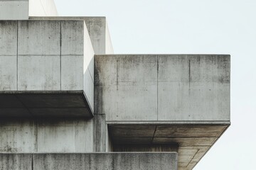 A collection of striking brutalist facades reveals their raw concrete structure and clean lines in a modern urban environment