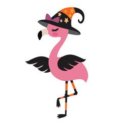 Halloween flamingo witch vector cartoon illustration