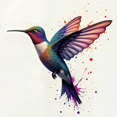 Obraz premium Fantasy world. Illustration of paradise hummingbird bird isolated on a white background. Abstract drawing. Colorful bird. PNG version.