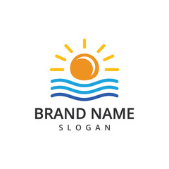 Sun and Wave Logo. Flat Vector Logo Design Template Element.