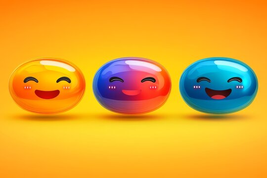 Colorful and Cheerful Capsule Characters with Different Expressions on a Bright Yellow Background Representing Diversity and Positivity in Healthcare