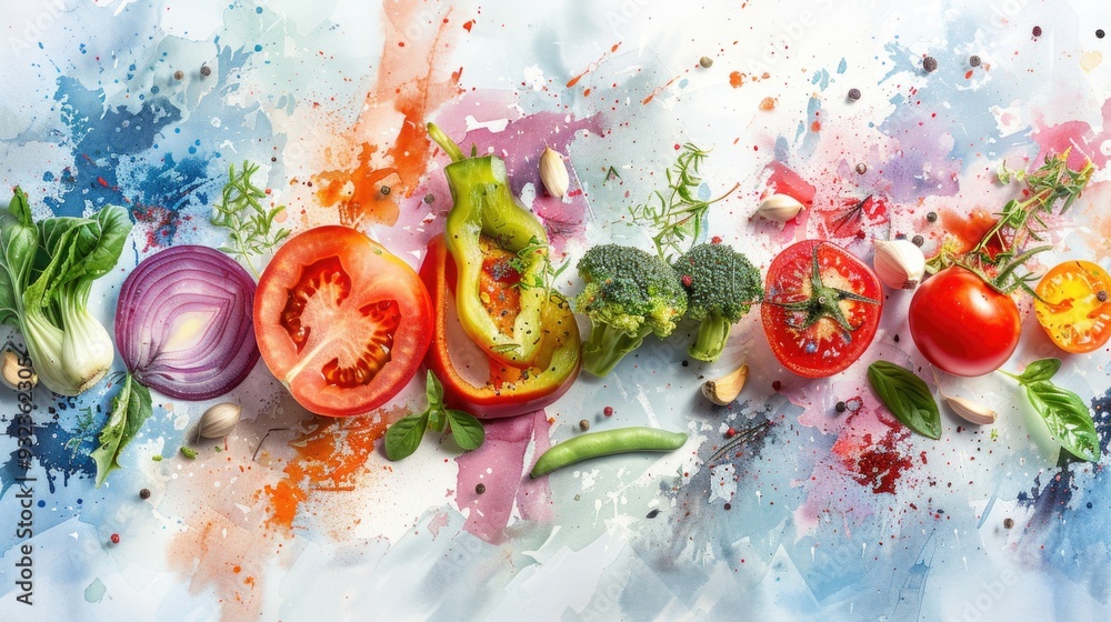 Poster a selection of fresh vegetables arranged on a table