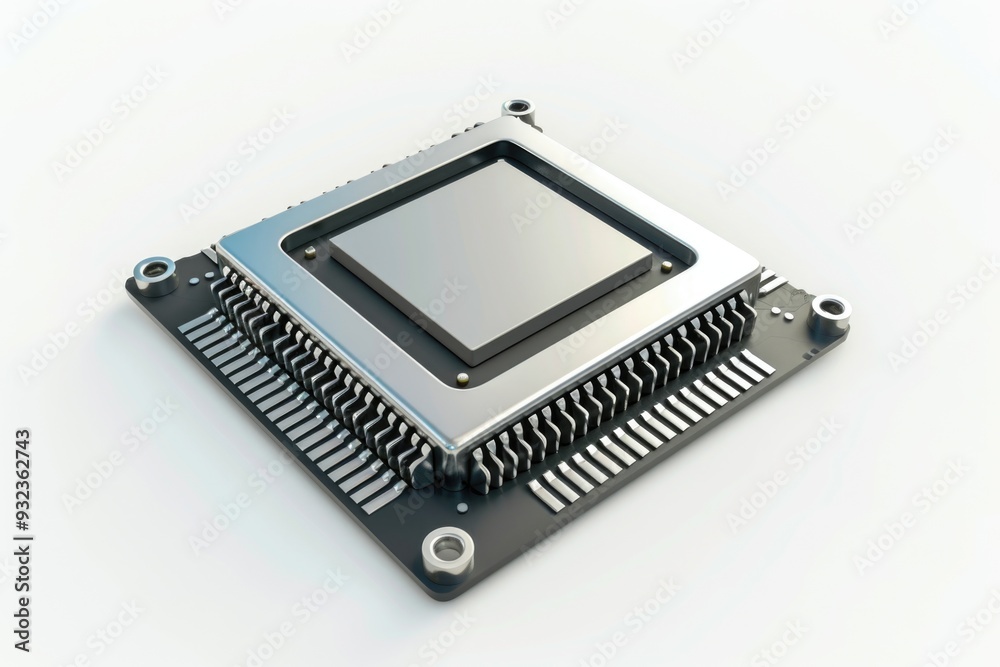 Poster a detailed view of a cpu on a white background, suitable for technology or electronics illustrations