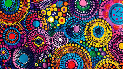 abstract colorful background,Australian aboriginal traditional dot painting style