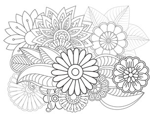 Doodle pattern in black and white. Flower pattern in black and white for adult coloring book. Can use for print , coloring and card design, adult coloring book, adult coloring book for women