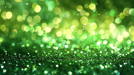 Obraz premium A vibrant green bokeh background with shimmering lights for design use.