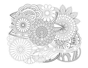 Doodle pattern in black and white. Zentangle art drawing pattern.  Floral pattern for coloring book.  flower coloring book page, coloring page, floral coloring page, pattern coloring page