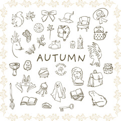 Autumn simple line sketches set