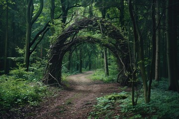 Obraz premium A winding path amidst lush green foliage, perfect for outdoor scenes or nature-inspired designs