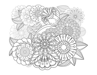 Doodle pattern in black and white. Zentangle art drawing pattern.  Floral pattern for coloring book.  flower coloring book page, coloring page, floral coloring page, pattern coloring page