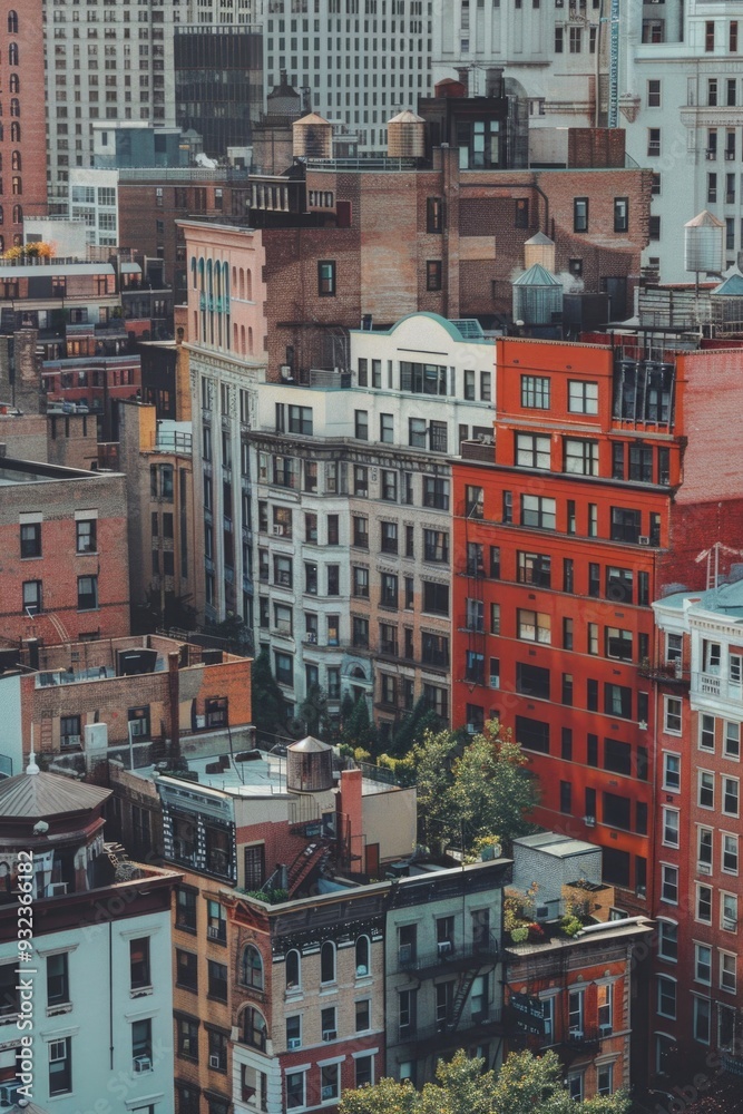 Poster aerial view of urban landscape from high vantage point, perfect for use in architectural or commerci