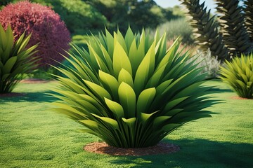 Fototapeta premium 3D Representation of Poa Labillardier Shrub in a Vibrant Outdoor Scene with Rich Texture and Greenery
