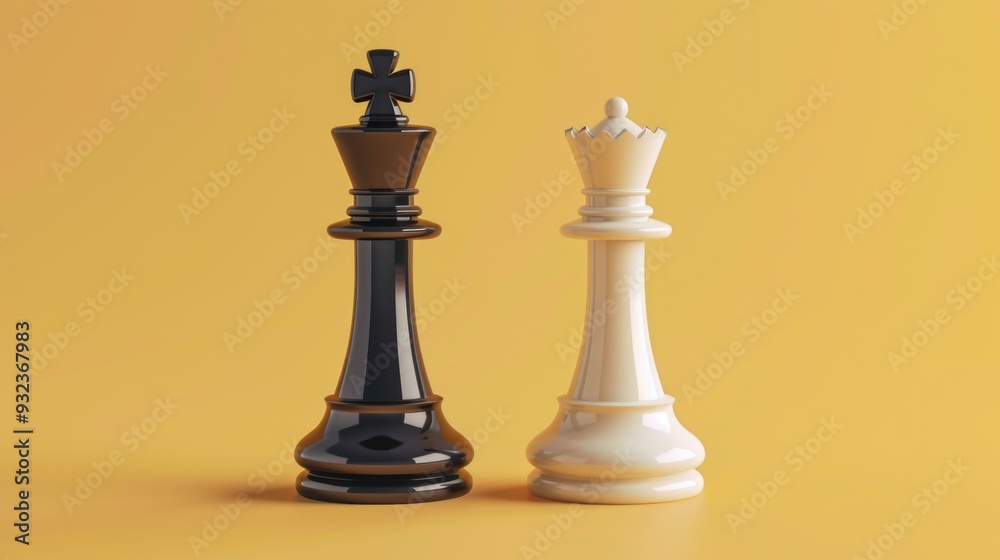 Poster two chess pieces sit adjacent to each other on a board or table