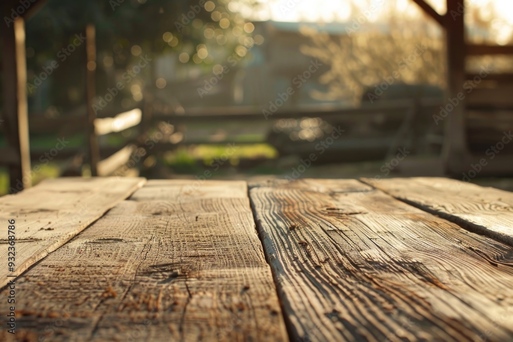 Wall mural a wooden table with a bench in the background