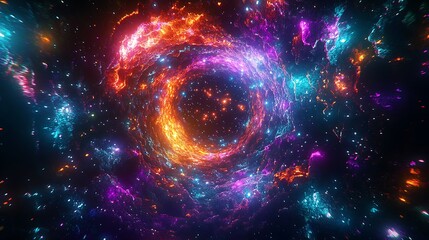 Obraz premium A swirling vortex of vibrant pink, blue, and orange energy against a black background.