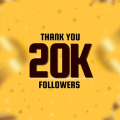 Naklejka premium 20K Followers thank you post design for follower celebration with yellow background and confetti