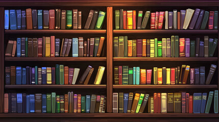 Books on Shelves in a Library or Study with Classic Dark Wood – A Detailed View of Organized Bookcases and Rich Wood Finish