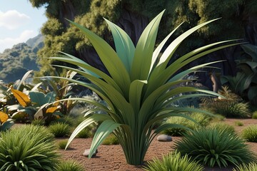Fototapeta premium 3D Model of Poa Labillardier Plant Showcasing Intricate Biodiversity in a Lively Habitat