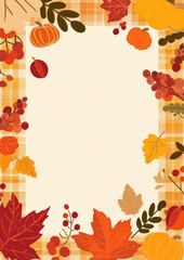Fototapeta premium fall season theme greeting card invitation arm cozy gingham frame groovy abstrct retro vintage pop art decoration modern kitchen design autumn artistic illustration