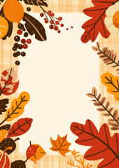 Fototapeta premium fall season theme greeting card invitation arm cozy gingham frame groovy abstrct retro vintage pop art decoration modern kitchen design autumn artistic illustration