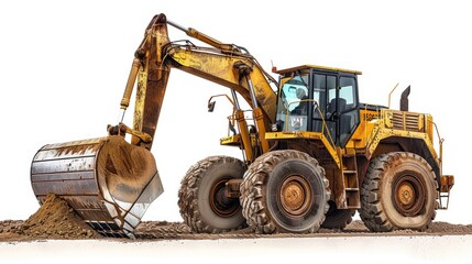 A large yellow bulldozer sits atop a mound of excavated earth, ready for its next project