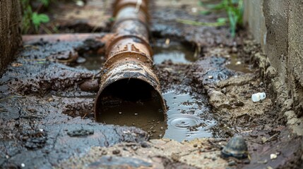 Rusty Drainage Pipe in Mud