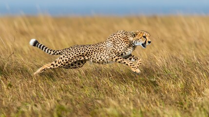 Fototapeta premium Cheetah Running Through Tall Grass in the Savannah