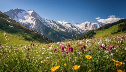 Mountain view with wildflowers blooming