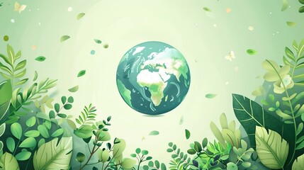 A vibrant illustration of Earth surrounded by lush greenery, symbolizing nature and ecology.
