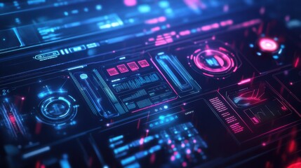 Obraz premium A futuristic gaming interface concept, realistic 3D holograms with wireframes and data streams