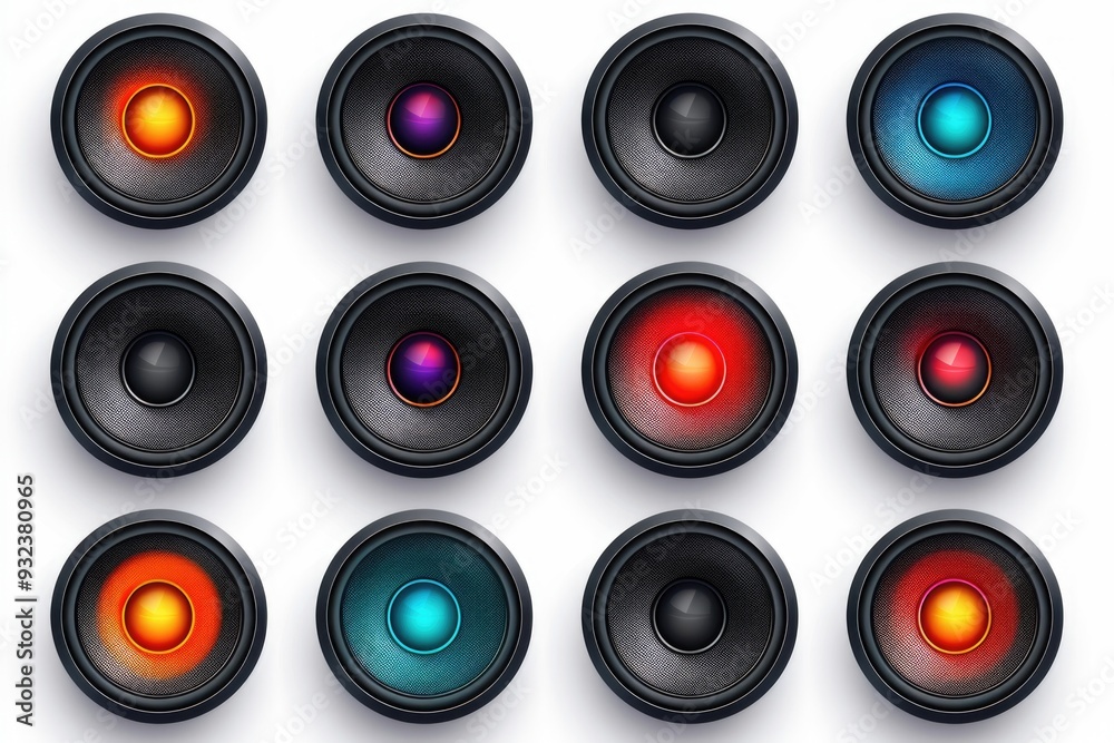 Poster a collection of various colored lights on a white background