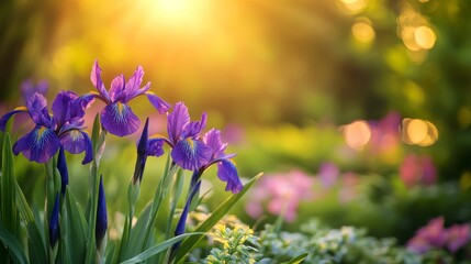 Obraz premium Siberian iris blooms in spring gardens.