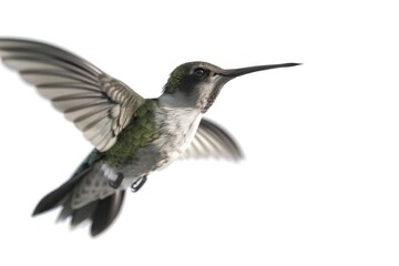 Fototapeta premium A hummingbird soaring through the air with its wings spread, ready to dive or hover