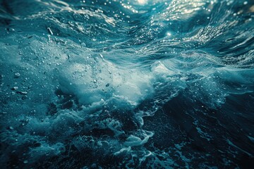 A detailed shot of a rolling ocean wave