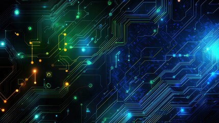 Obraz premium Abstract Circuit Board Background with Neon Lights