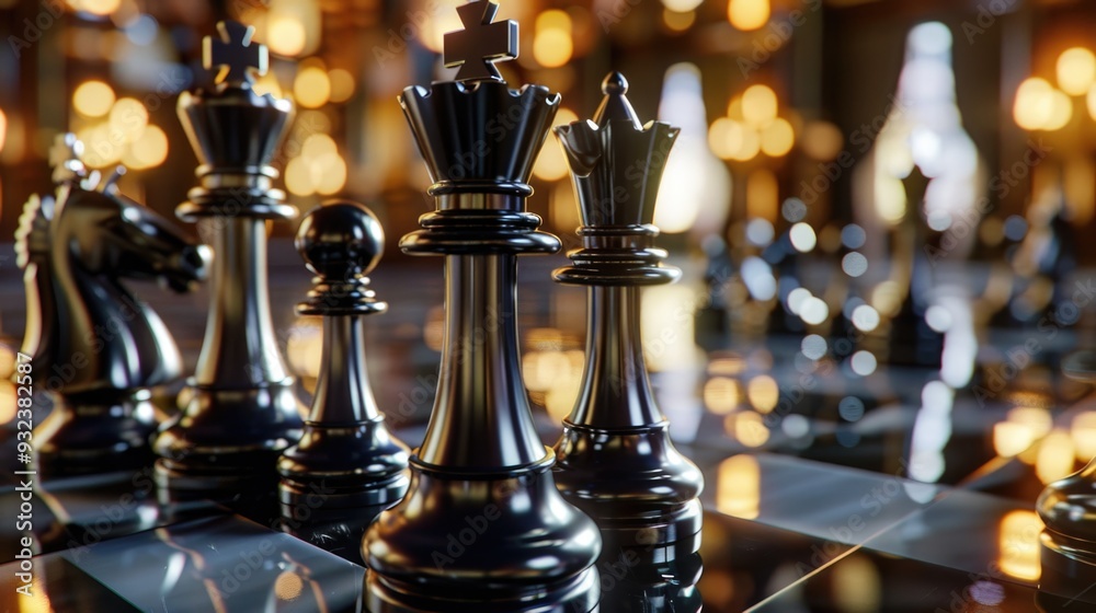 Aufkleber Close-up view of chess pieces arranged on a table