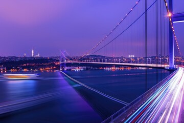 Obraz premium A long exposure photo of a bridge at night