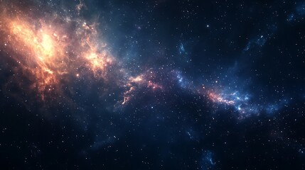 Obraz premium A vast expanse of space with swirling clouds of gas and dust, illuminated by distant stars, creating a mesmerizing cosmic landscape.