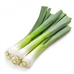 Close up of fresh green leek on an isolated white background