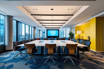Fototapeta premium Dynamic Workplace with Contemporary Conference Areas and Leisure Space in Urban Setting