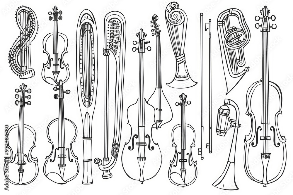 Poster line drawing of various musical instruments