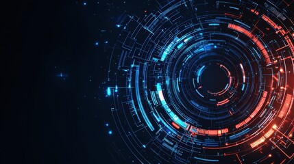 Obraz premium Abstract Futuristic Technology Background with Circular Lines and Glowing Lights